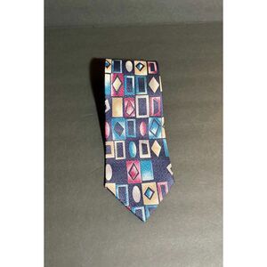 Vintage Alexander Lloyd Boston Tie Geometric Abstract Navy Multicolor Made USA